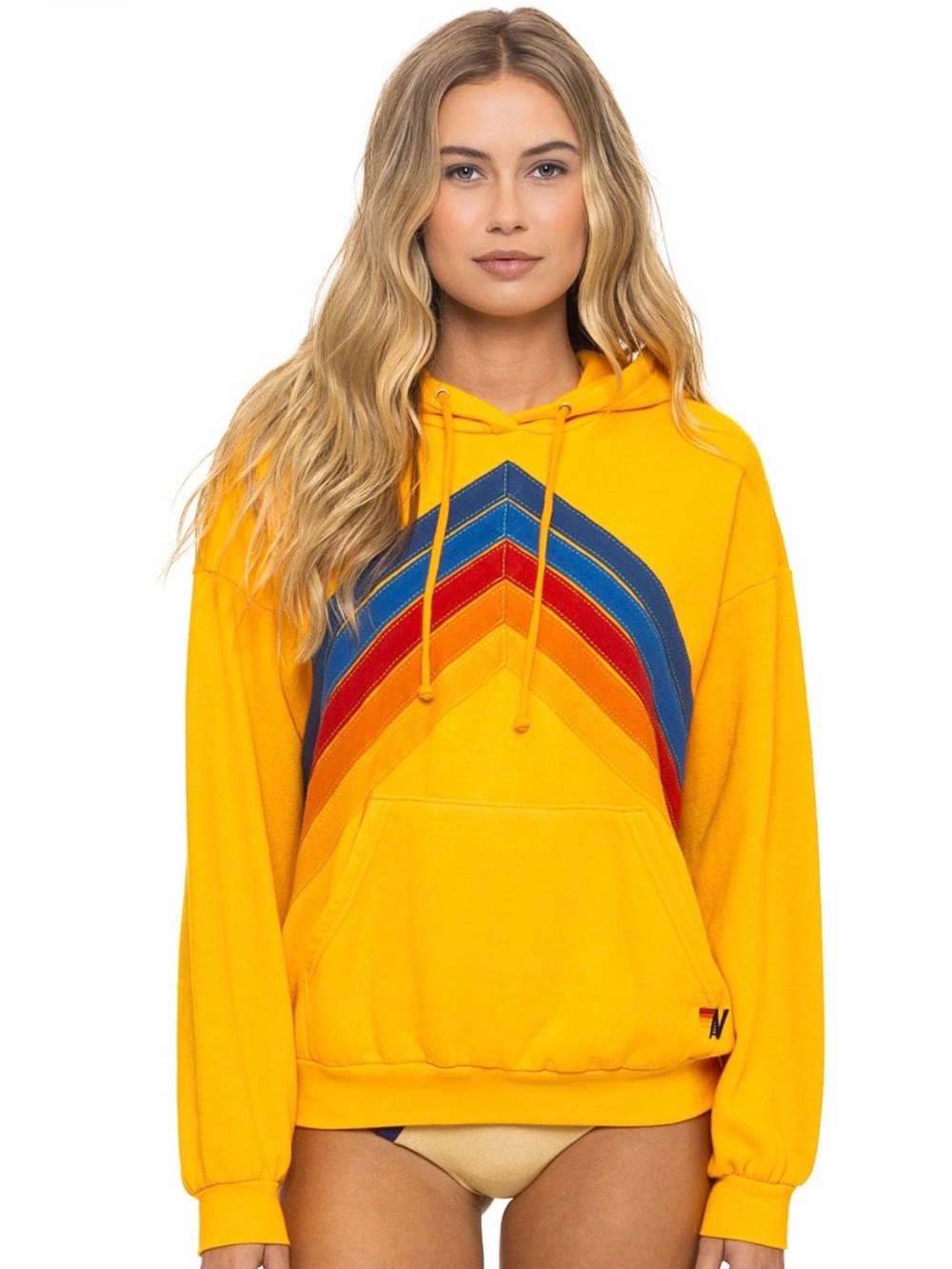 AVIATOR NATION MOUNTAIN STITCH CHEVRON PULLOVER HOODIE RELAXED - GOLD